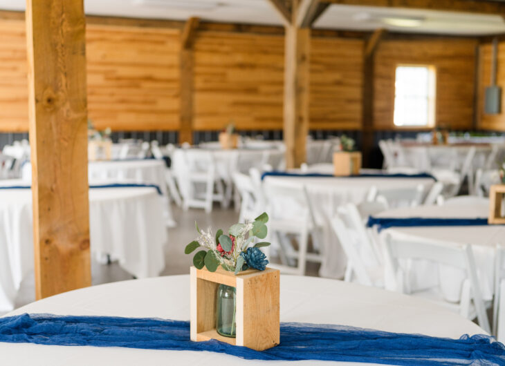 Reception Hall set up for a wedding at Blue Ribbon Barn